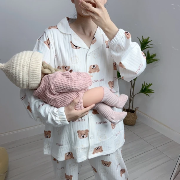 开衫月子服哺乳衣可爱熊四季款透气喂奶睡衣长袖家居服四季款2202