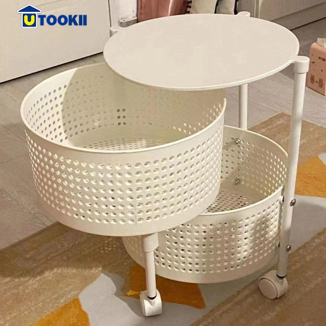 宿舍可旋转白色小推车落地置物架夹缝收纳架客厅零食架菜篮置物架
