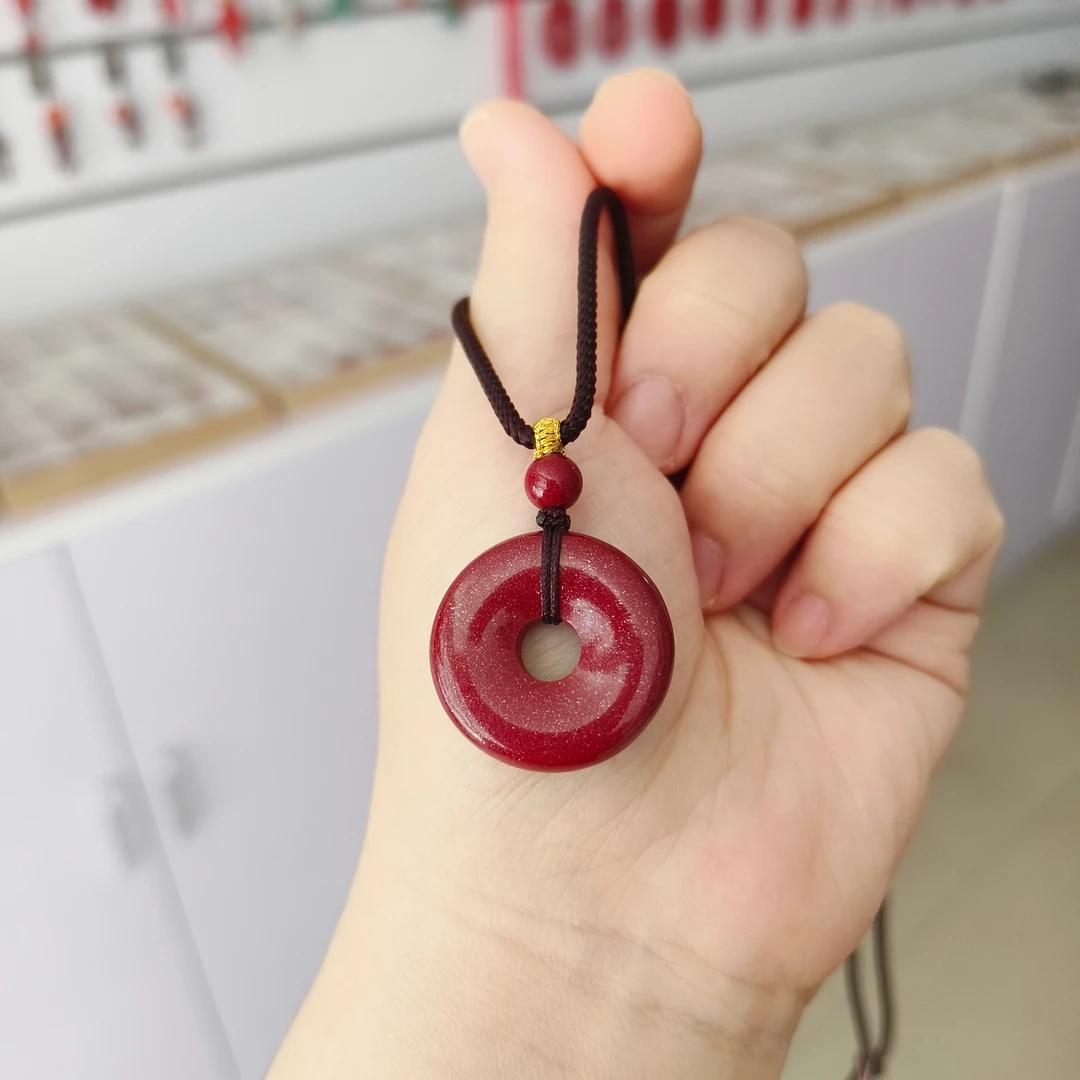 含辰砂工艺品高含量紫金砂平安扣朱砂男女吊坠挂件