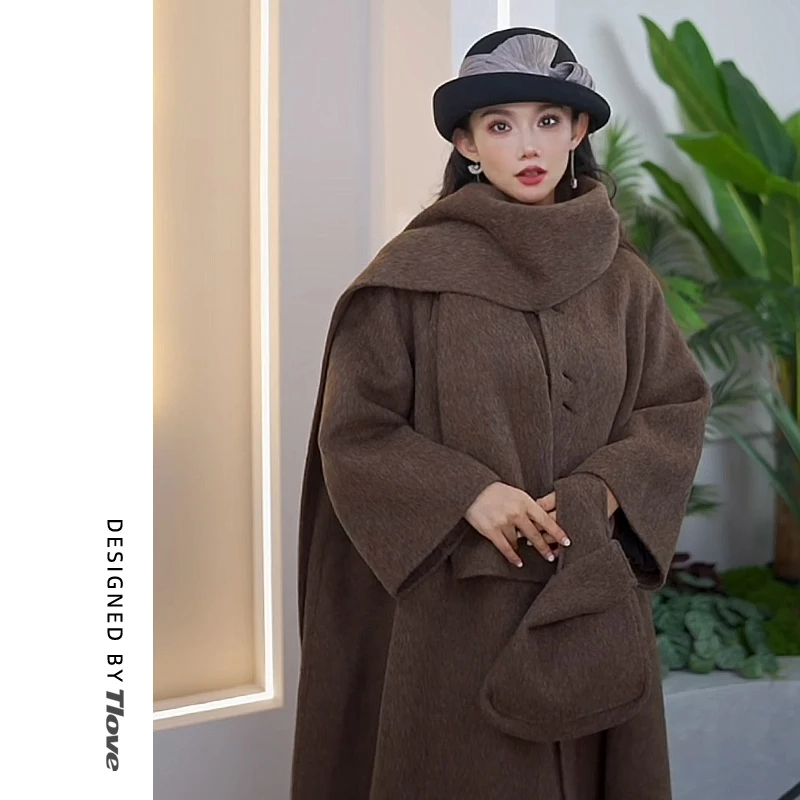 Z488【轻奢驼绒】驼绒羊毛大衣女士气质时尚宽松保暖冬季百搭大衣