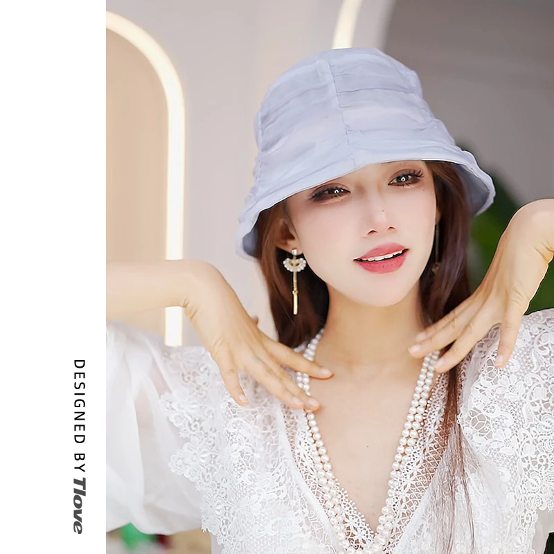 4961夏季新款桑蚕丝帽子女士时尚百搭轻薄透气渔夫帽出街潮流盆帽