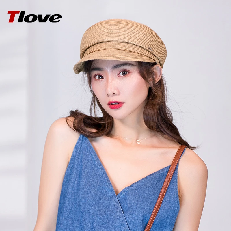 4014春夏时尚百搭优雅鸭舌帽百搭复古新款简约编织女士短檐报童帽