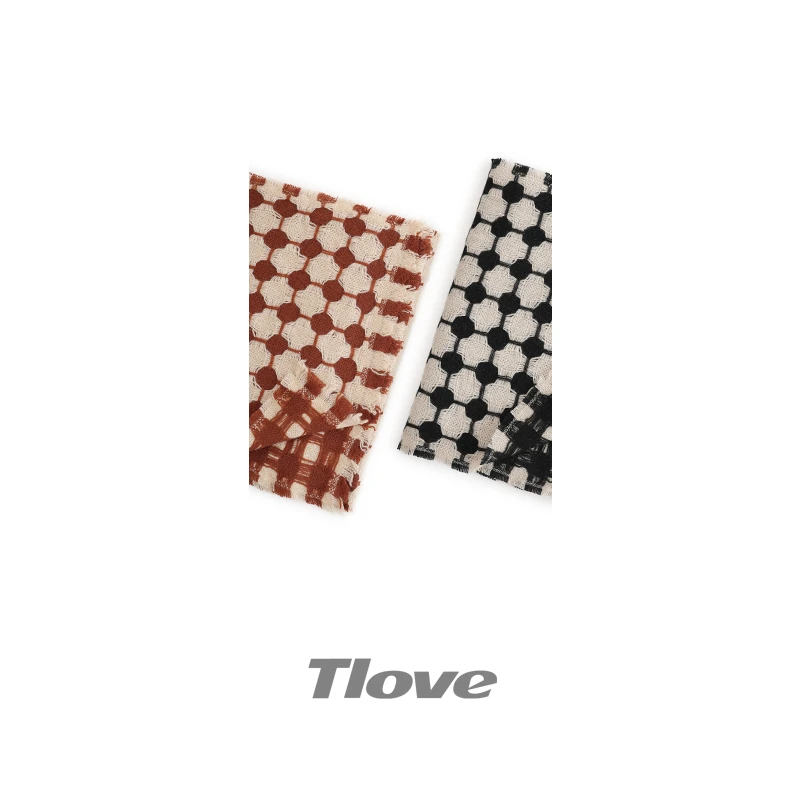 5085秋冬百搭格子保暖围脖冬季针织时尚棋盘格围巾180cm*30cm