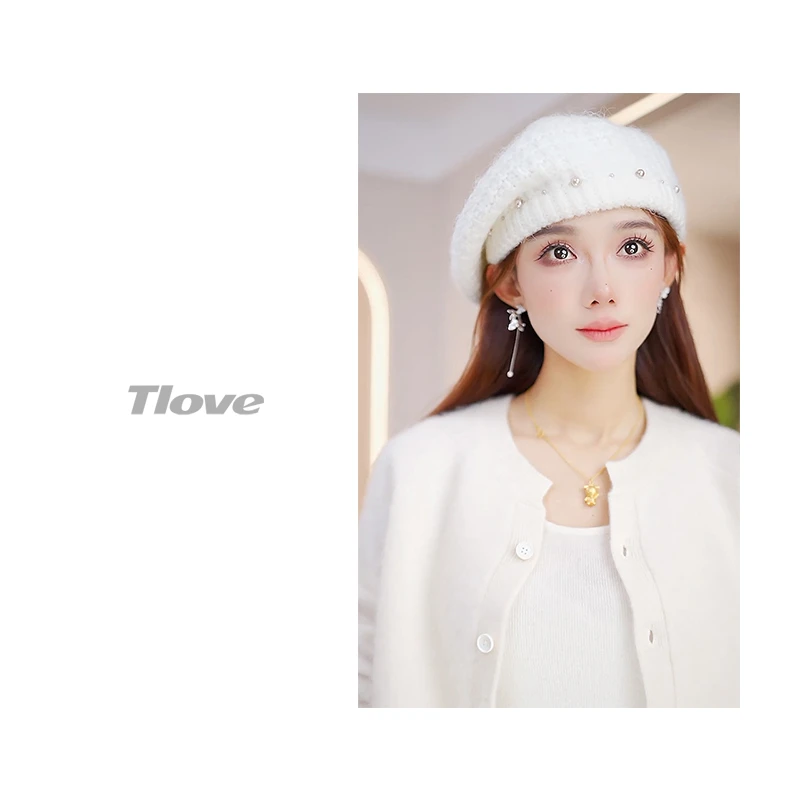 9779秋冬针织舒适时尚女士帽子冬季保暖透气百搭贝雷帽