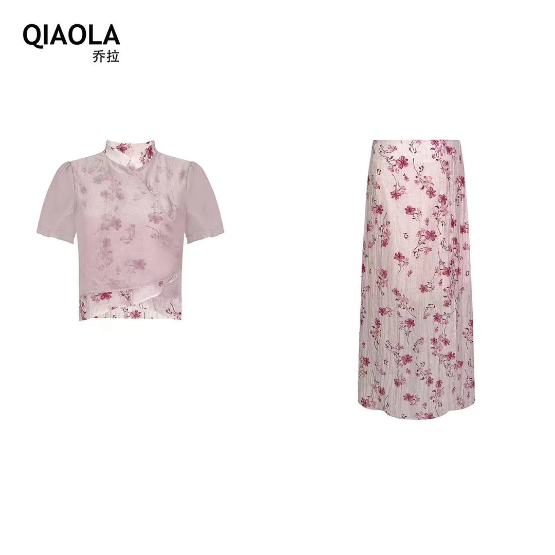 QIAOLA/乔拉【鬓边海棠】小众夏款定制小立领民国风时尚套装预售