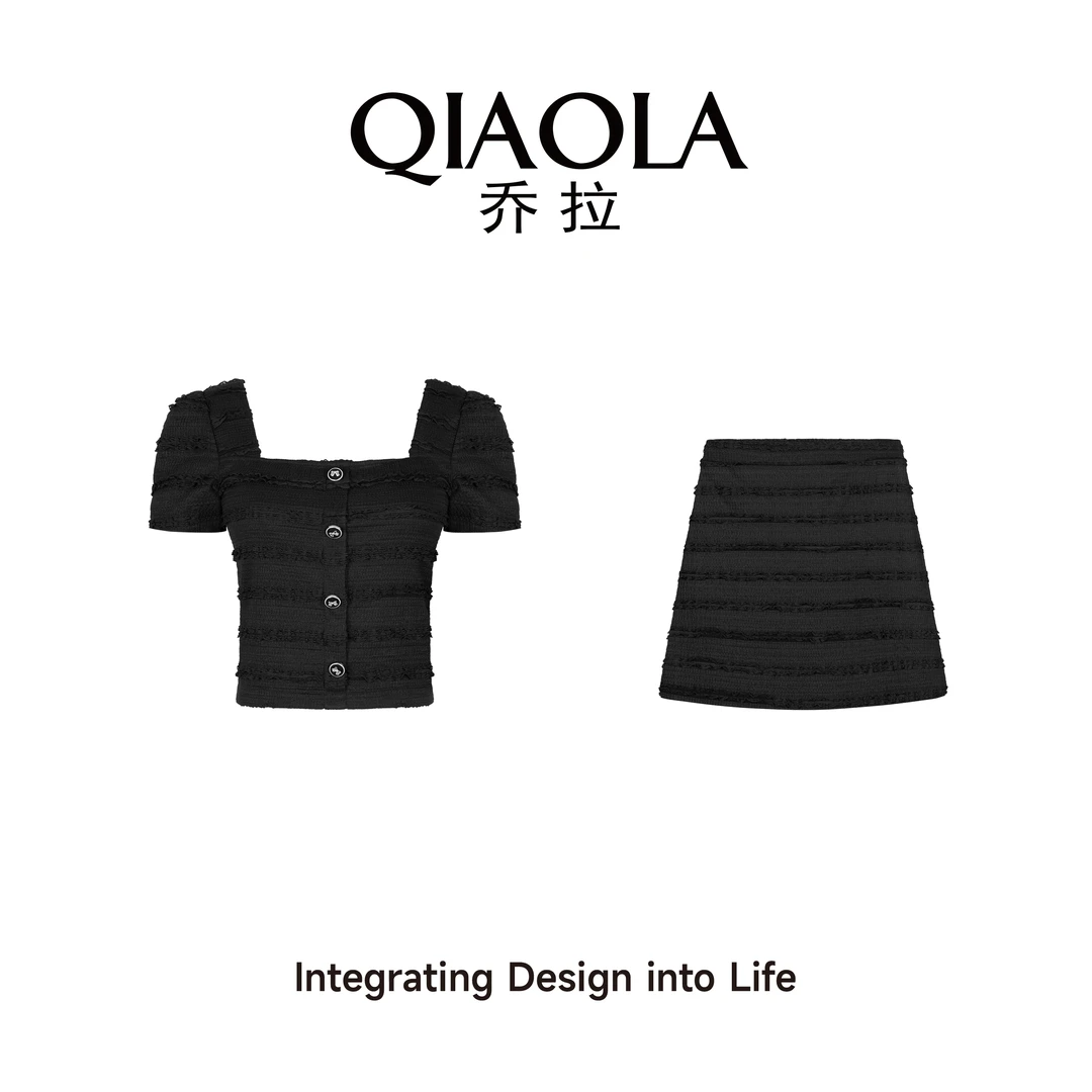 QIAOLA/乔拉【暗影秘语】夏季条纹肌理感赫本风时尚百搭套装
