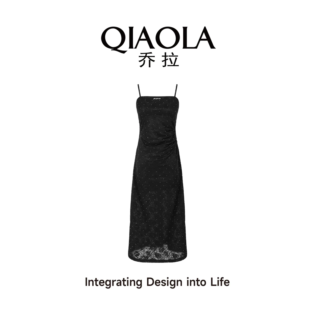 QIAOLA/乔拉【仲夏之星】夏季烫钻玫瑰压花A版轻奢减龄连衣裙预售
