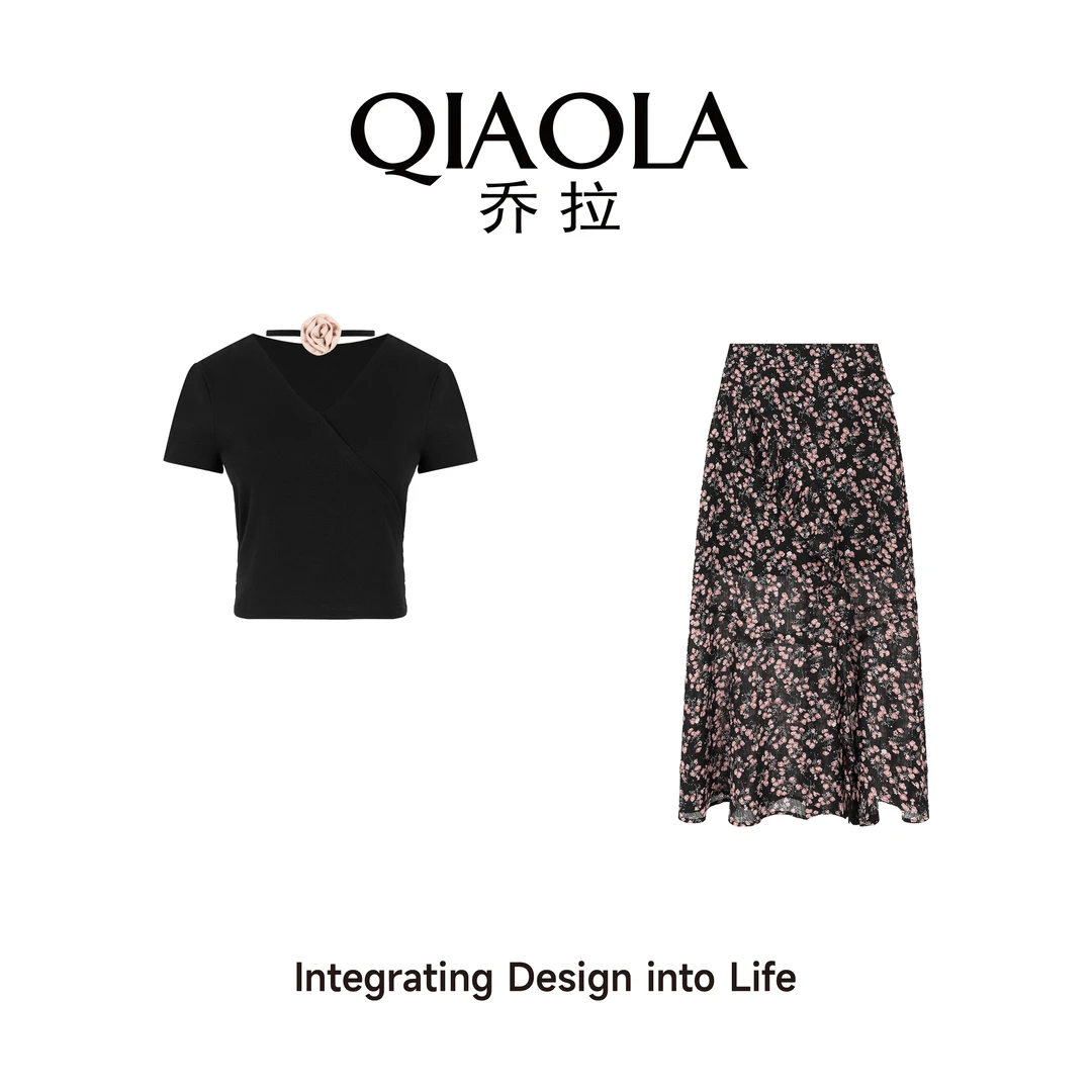 QIAOLA/乔拉【夏梦花墙】夏季针织碎花减龄气质A版上衣裙子套装