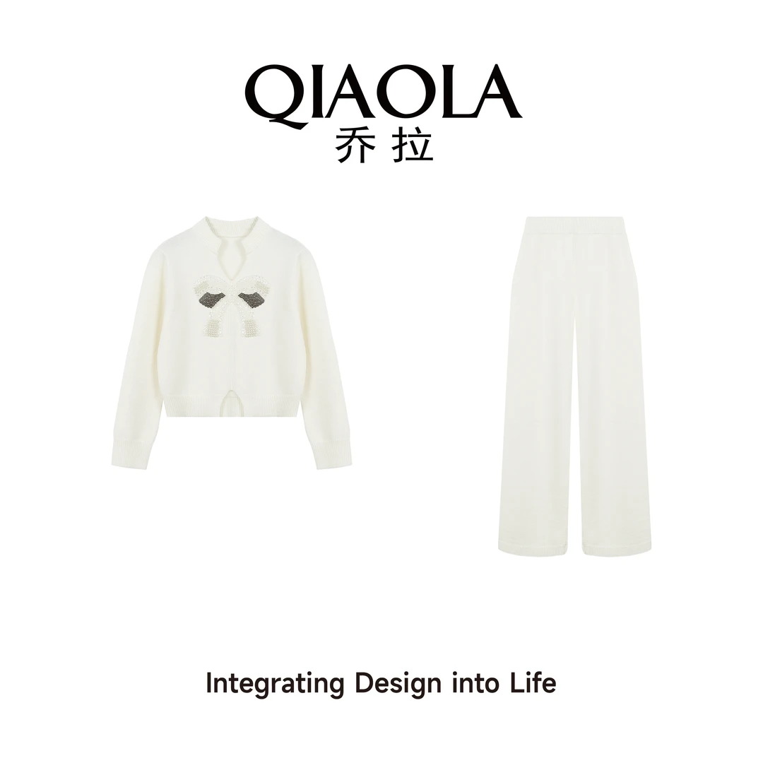 QIAOLA/乔拉【拥抱云朵】秋冬季北极绒蝴蝶结亮片轻奢时尚套装预售