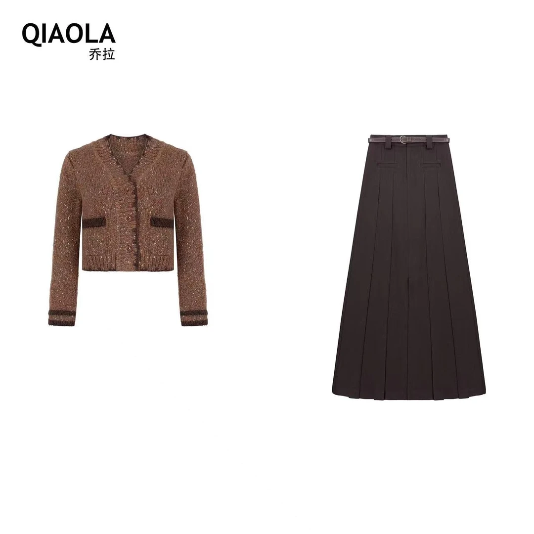 【绒绒暖茶】小众设计秋冬款定制混色毛织波浪边百褶慵懒上衣裙子