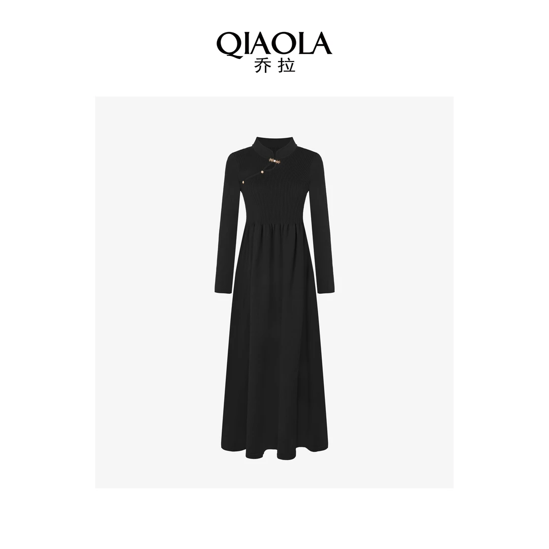 【浮光跃金】小众设计秋冬款坑条针织毛呢仿毛毛小立领复古连衣裙