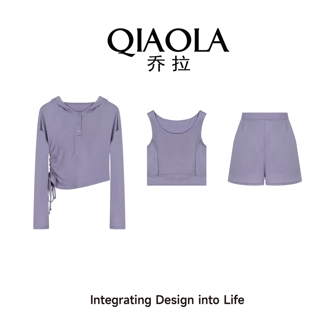 QIAOLA/乔拉【活力丁香】夏季弹力针织绑带百搭上衣套装预售