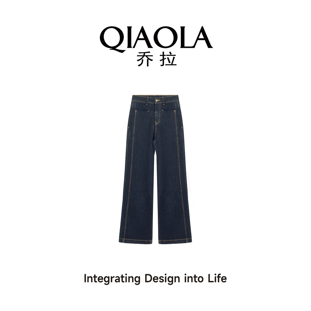 QIAOLA/乔拉【海风讯号】秋冬季牛仔街头休闲百搭高腰直筒长裤预售
