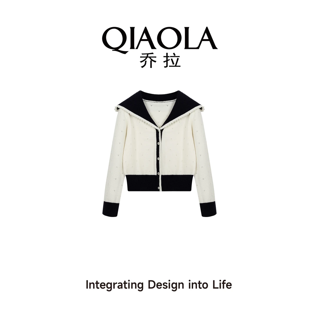 QIAOLA/乔拉【海风讯号】秋冬季北极绒拼接海军领百搭毛衣上衣预售