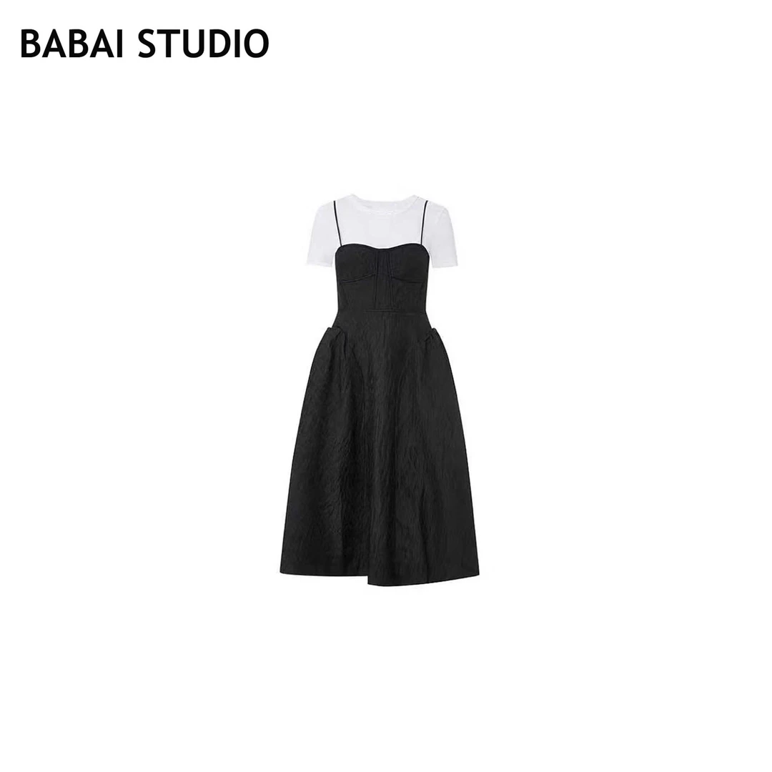 QIAOLA/乔拉【黑白配方】春季小众设计修身显瘦百搭时尚连衣裙预售