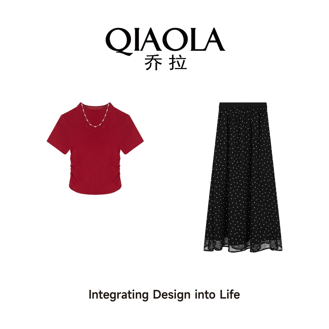 QIAOLA/乔拉直播专属【真我心悦】夏季双曲冰纱压褶A版减龄上衣套装