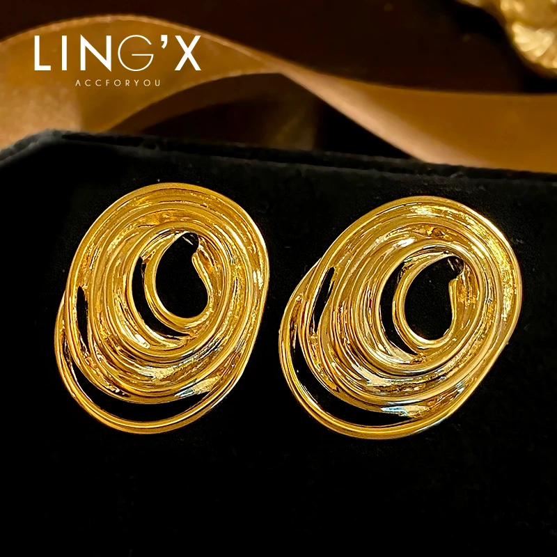 铜合金耳饰 欧美金色高档耳钉气质时尚饰品复古轻奢经典百搭耳环