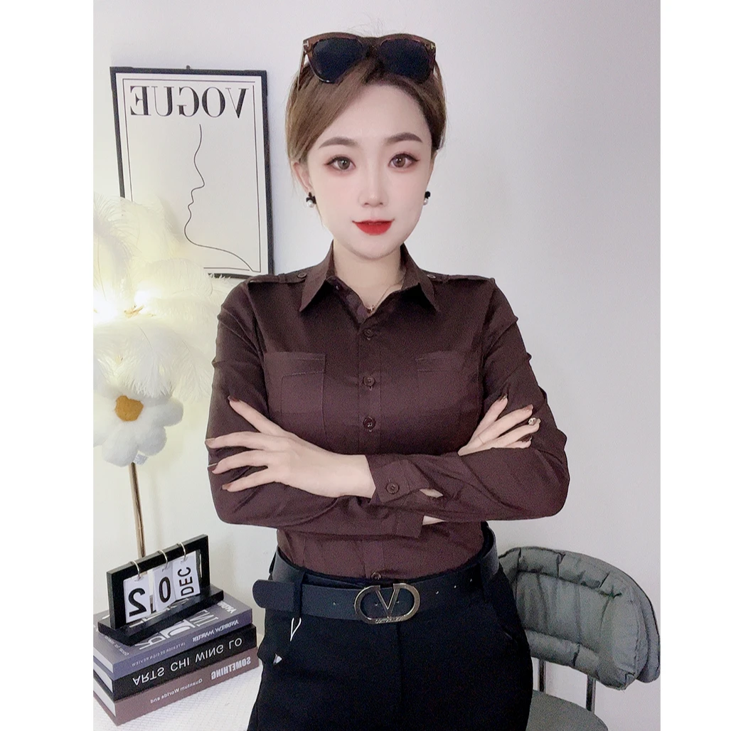 2024早春新款洋气百搭时尚显瘦衬衣气质黑色白色女装衬衫3372