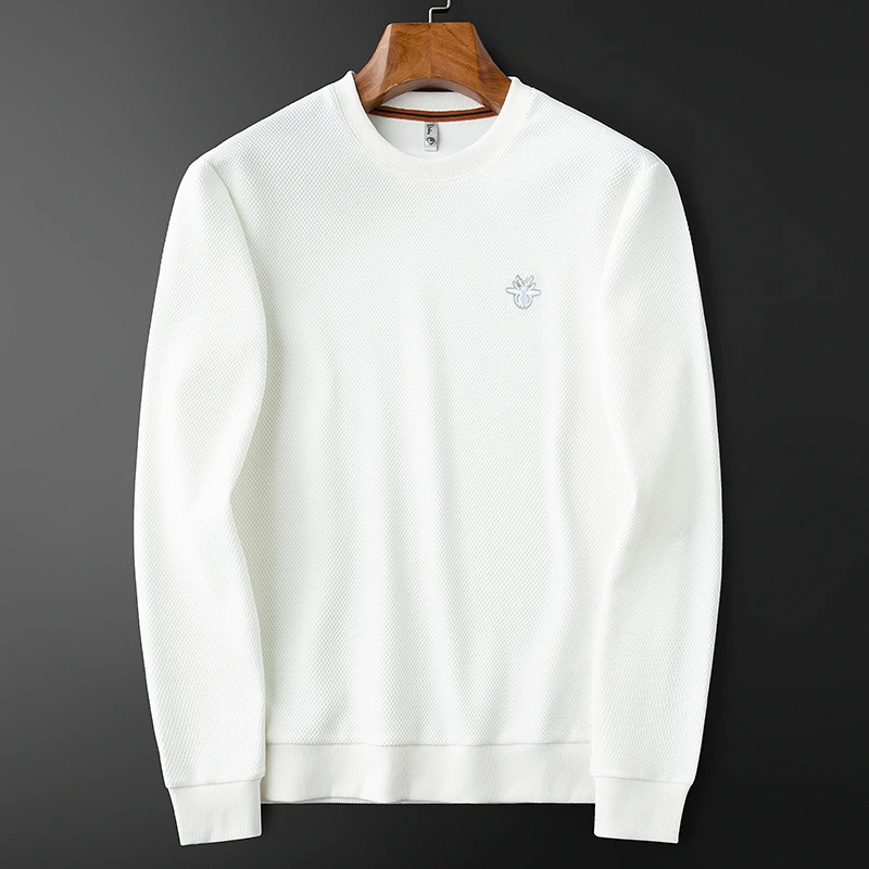 吉伦略索高端菠萝格新秋季款长袖内搭卫衣男白色修身欧版t恤男士