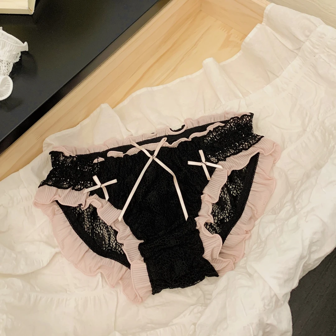 『Black』霓虹甜心 日系甜美萝莉风低腰蕾丝蝴蝶结纯欲少女舒适内裤