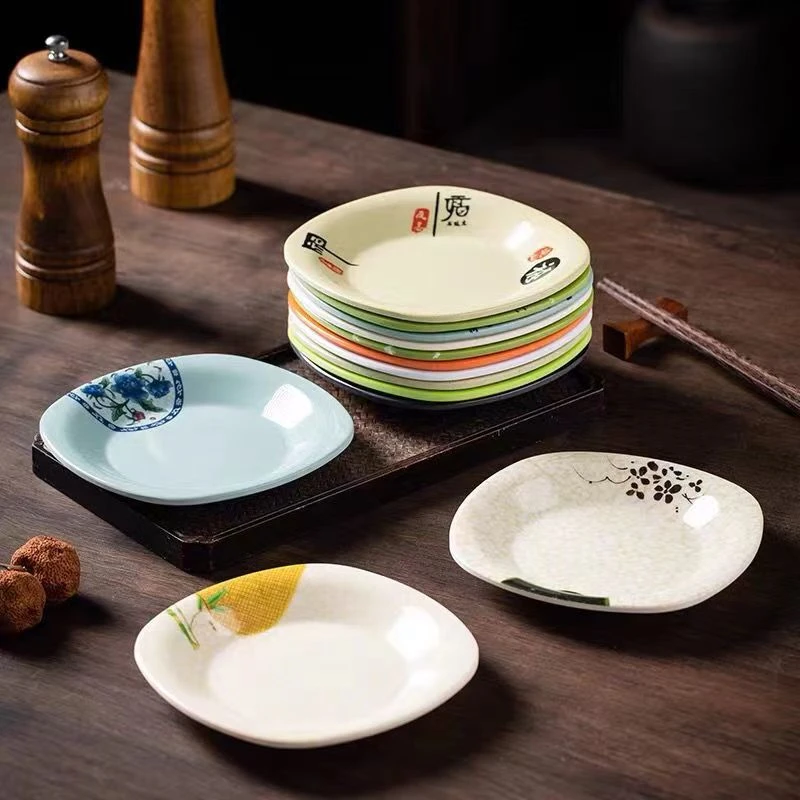 【10个装】四方碟小吃碟小菜碟打菜盘火锅碟塑料碟酒店碟点心碟小菜