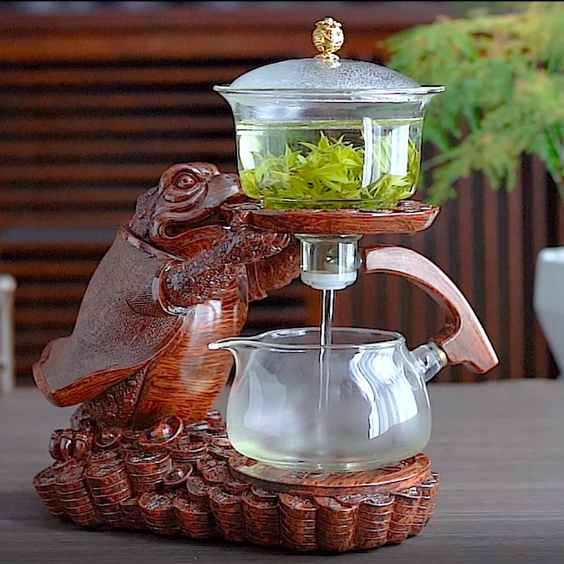 金蟾纳福自动茶具玻璃套装磁吸式功夫茶具家用懒人泡茶神器