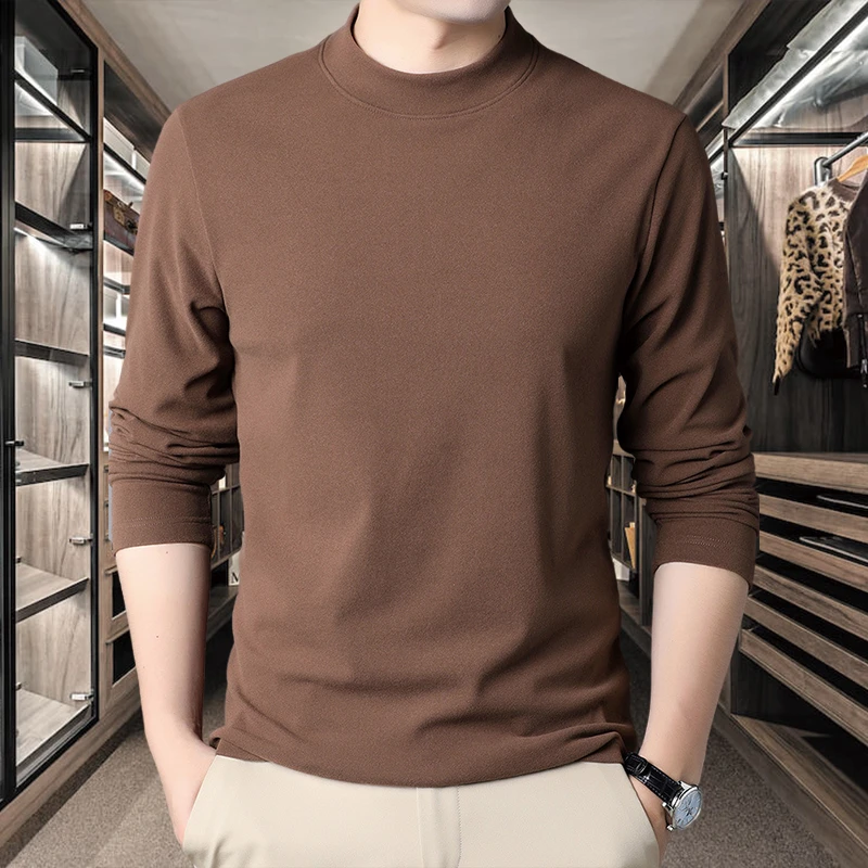 半高领打底衫2024秋冬新款纯色双面德绒保暖百搭重磅上衣男装长袖