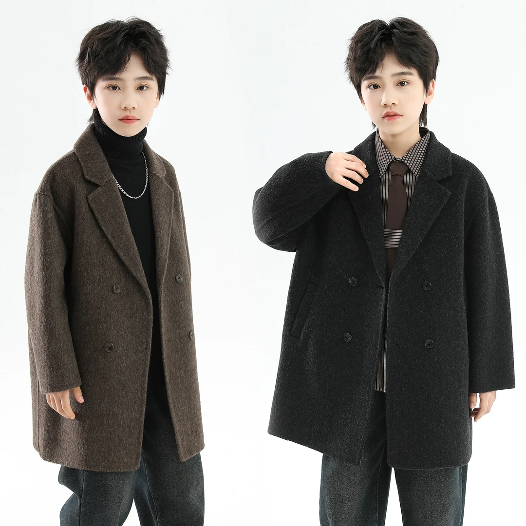 【70毛高定款】象小爸童装25年秋冬双面呢中长款大衣羊毛儿童毛外套