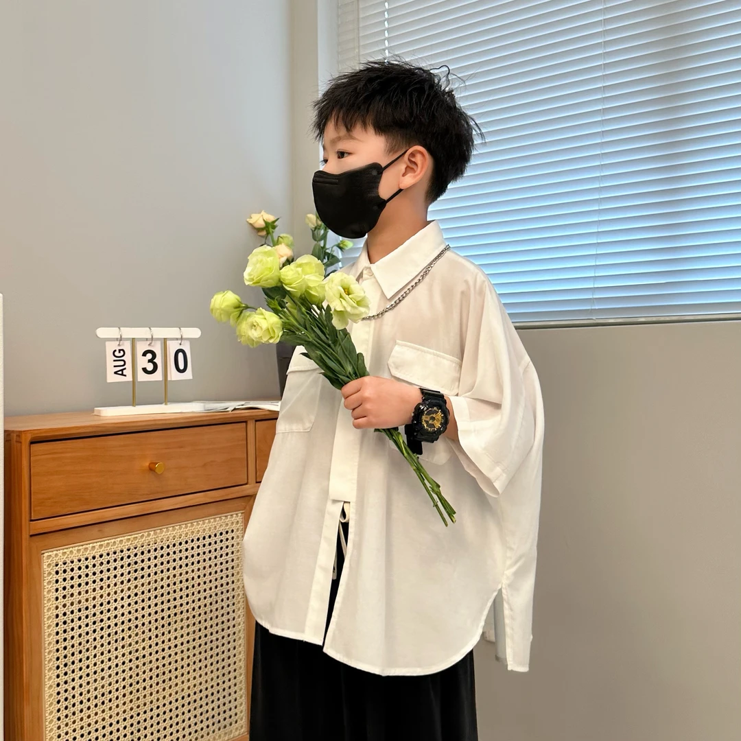 25夏季新款【冰丝凉感双色衬衫】中大童口袋衬衣休闲时尚上衣儿童男