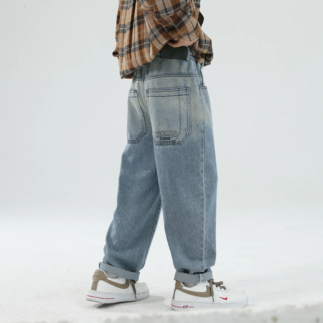 象小爸童装2024春秋新款儿童【贴标渐变牛仔裤】中大童复古宽松裤子