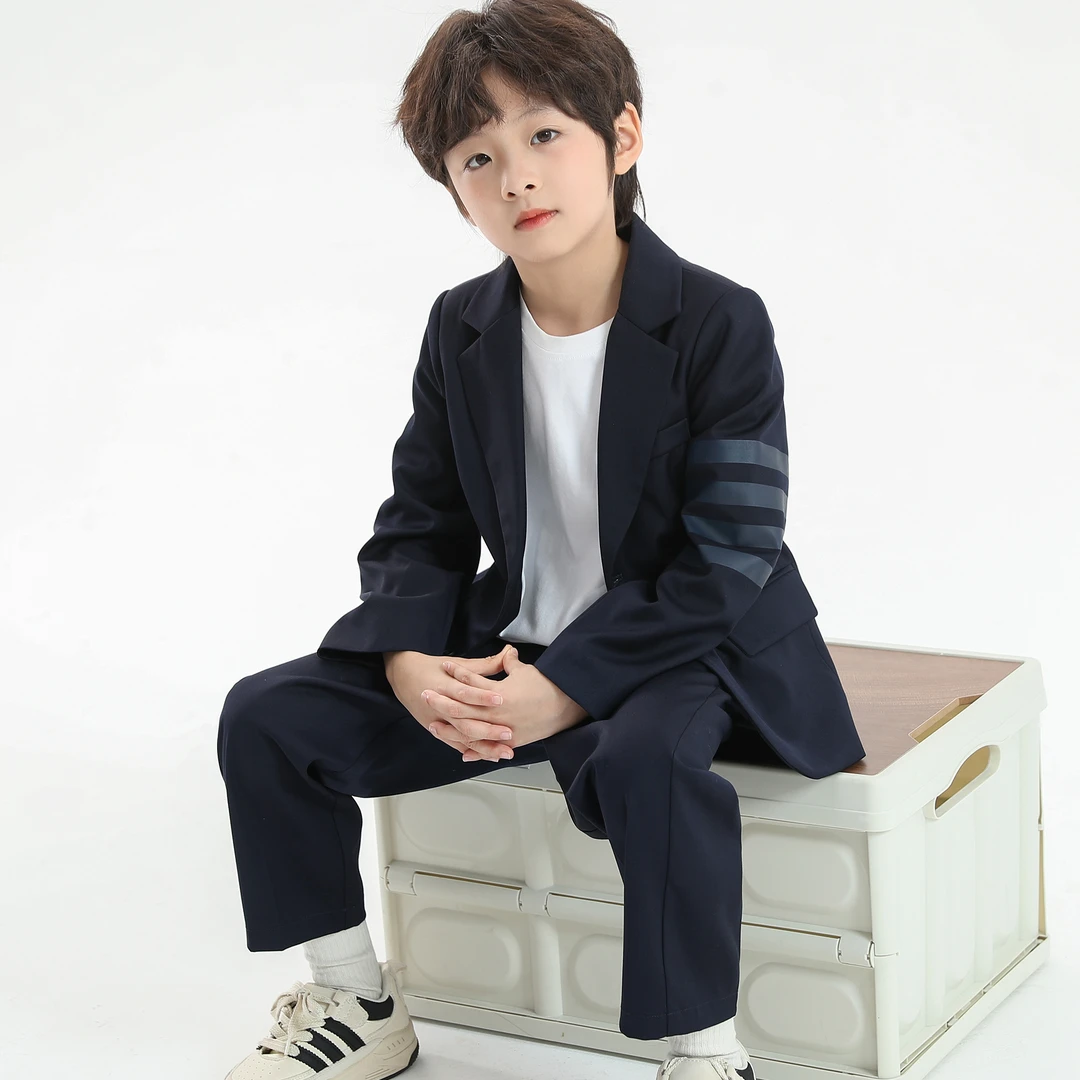 象小爸【财阀少爷】男童杠条西装外套洋气夏款儿童套装钢琴演出服