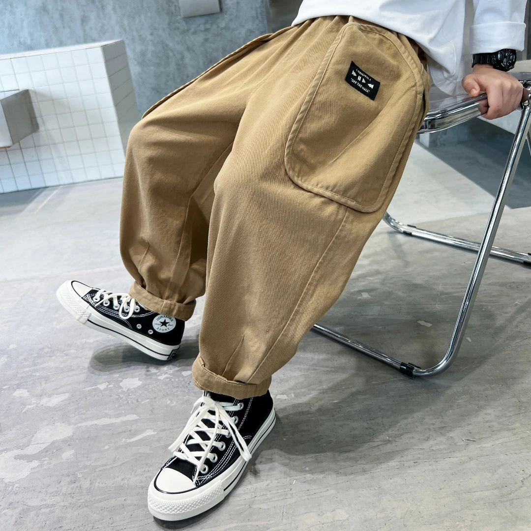 象小爸【刺绣宽松工装裤】2025秋季新款休闲双色中大童长裤宽松裤