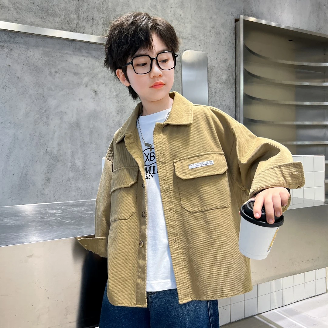 象小爸童装25夏新款夏季【中大童纯色衬衫】童装儿童休闲上衣潮