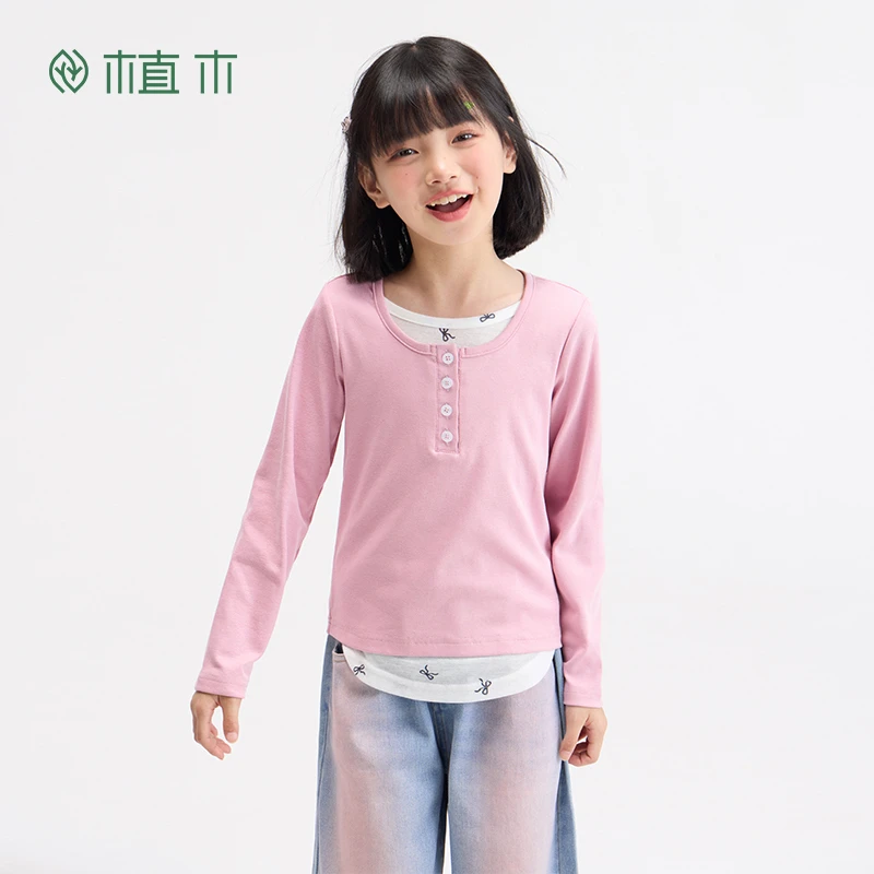 植木童装女童T恤短袖儿童衣服中大童秋季2024新款短款
