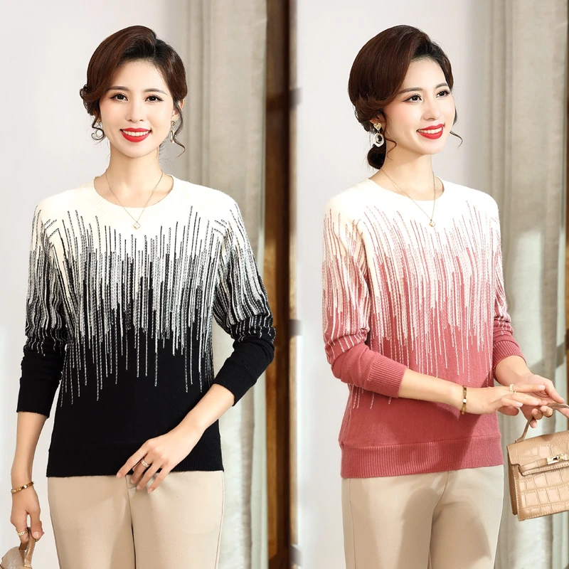 2023妈妈装秋季洋气长袖针织衫毛衣中老年女装气质针织上衣打底衫