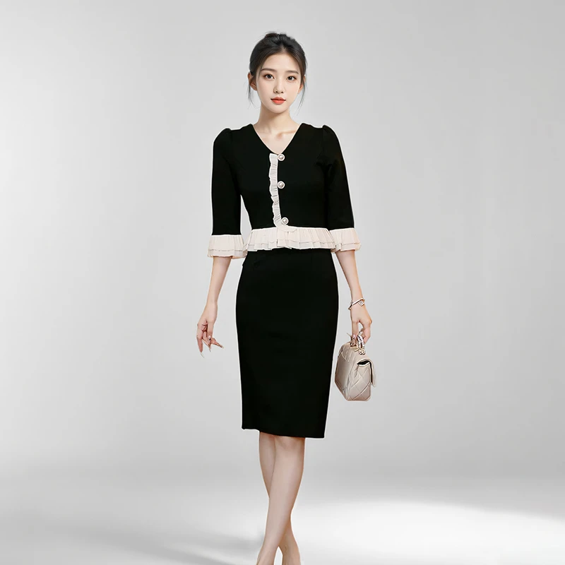 GERUIOUDIAN/格芮欧典气质减龄小香风名媛黑色修身显瘦连衣裙夏秋