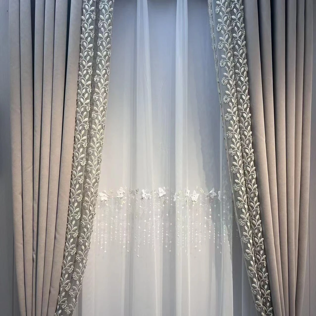 B4轻奢风布纱拼接高端窗帘                          ---8米对开