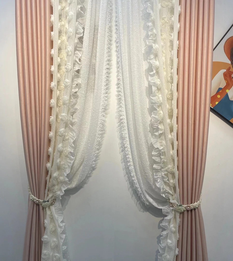 B215茜茜公主布纱拼接高端窗帘