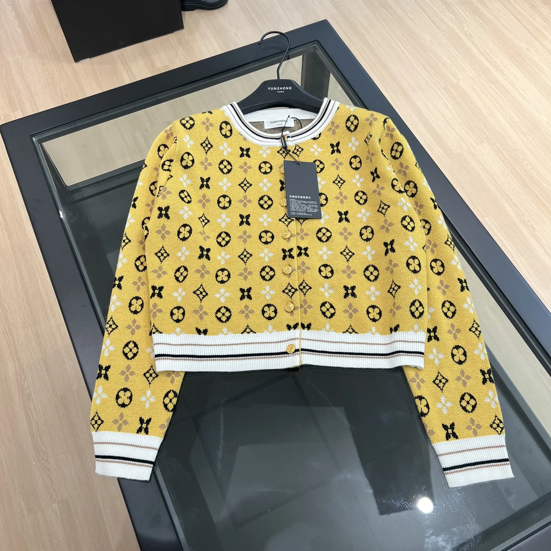 YUNSHENG 黄色复古老花开衫神仙姐姐同款针织毛衣 0751