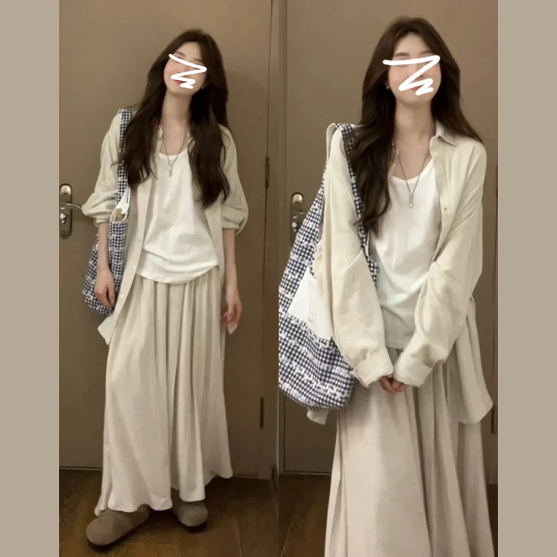 早春小个子连衣裙子2025新款女装慵懒风休闲衬衫两件套装长裙