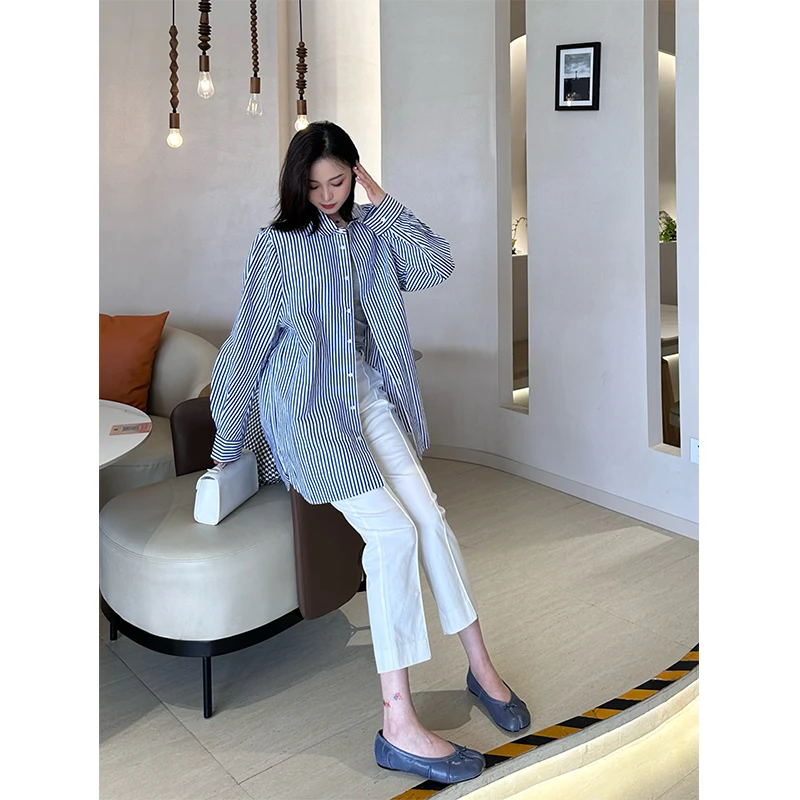 【FELOCCA】经典百搭蓝白细条纹衬衣夏季慵懒感衬衫防晒外套 CC2136