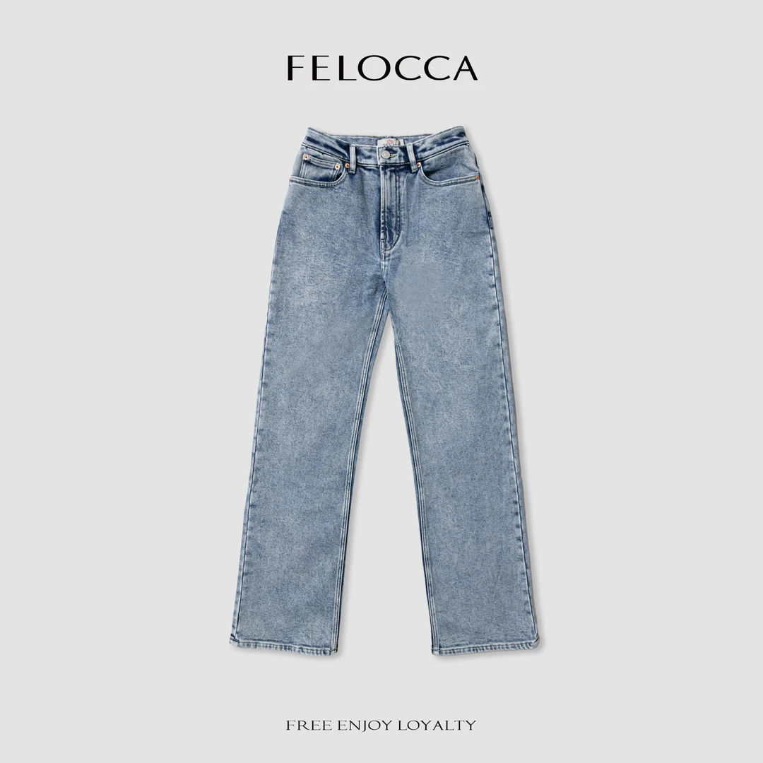 【FELOCCA】新款复古宽松显瘦加薄绒直筒裤水洗休闲牛仔裤CC2552