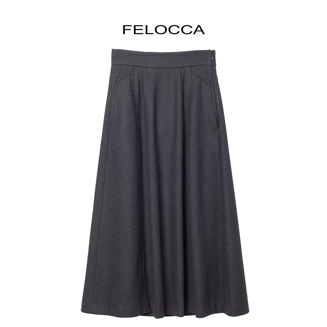 【FELOCCA】高品质羊毛结构高腰气质时尚A字半裙  CC2290
