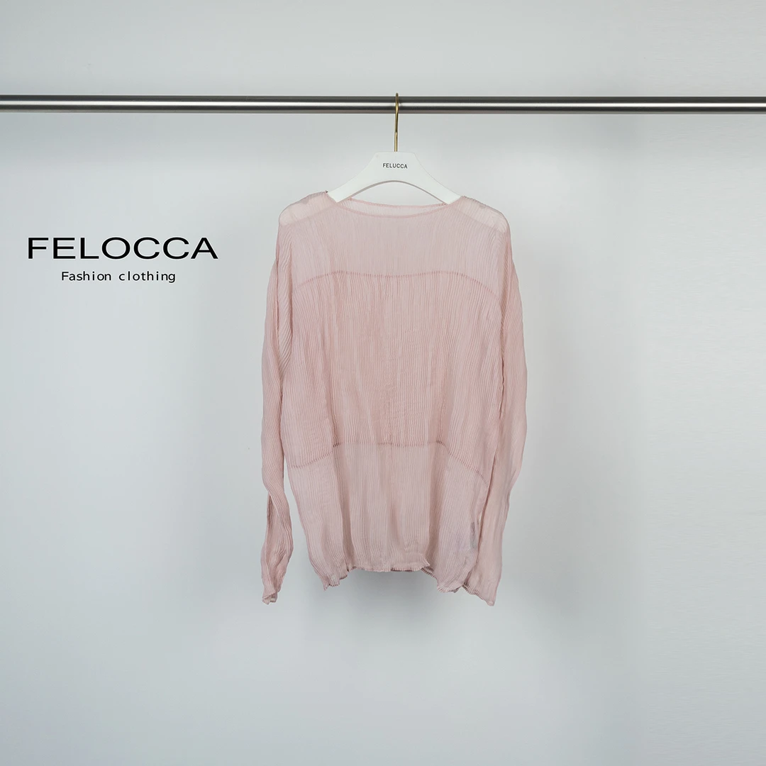 【FELOCCA】褶皱设计感温柔气质长袖防晒舒适上衣   CC2178