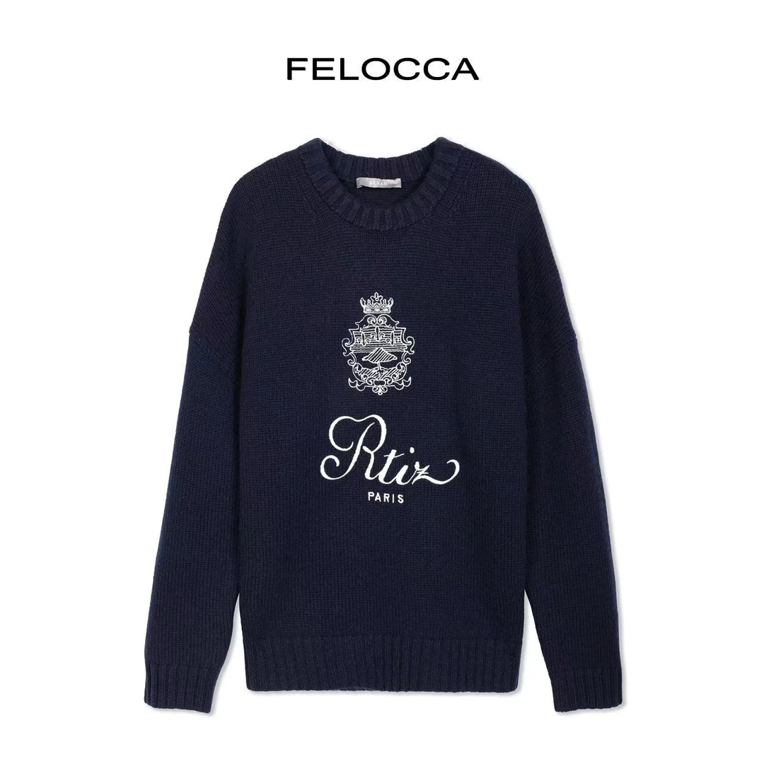 【FELOCCA】重磅字母刺绣圆领毛衣上衣  CC2429