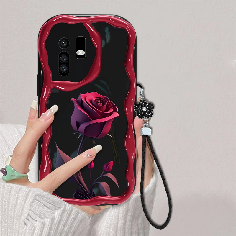 适用于vivo X30Pro暗红玫瑰手机壳个性奶油全包硅胶软壳防摔女款