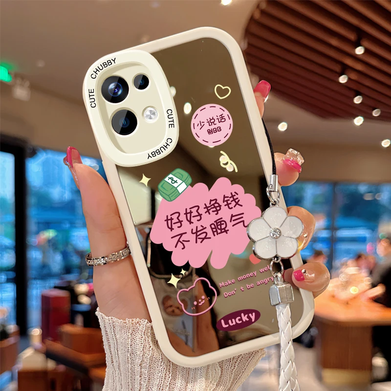 适用于OPPO Reno8Pro好好挣钱女款镜面手机壳液态硅胶全包防摔