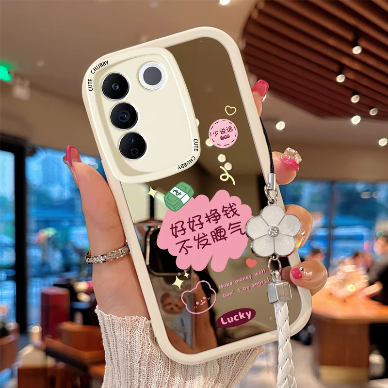 适用于VIVO S16好好挣钱镜面手机壳液态硅胶网红创意全包防摔女款