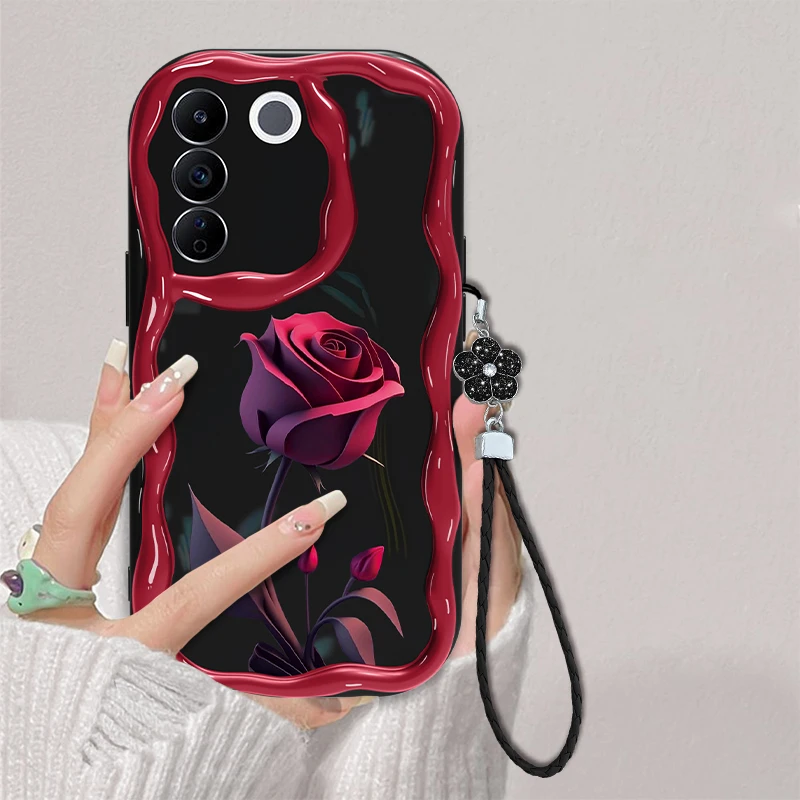 适用于vivo S16E暗红玫瑰网红手机壳奶油全包硅胶软壳女款防摔ins