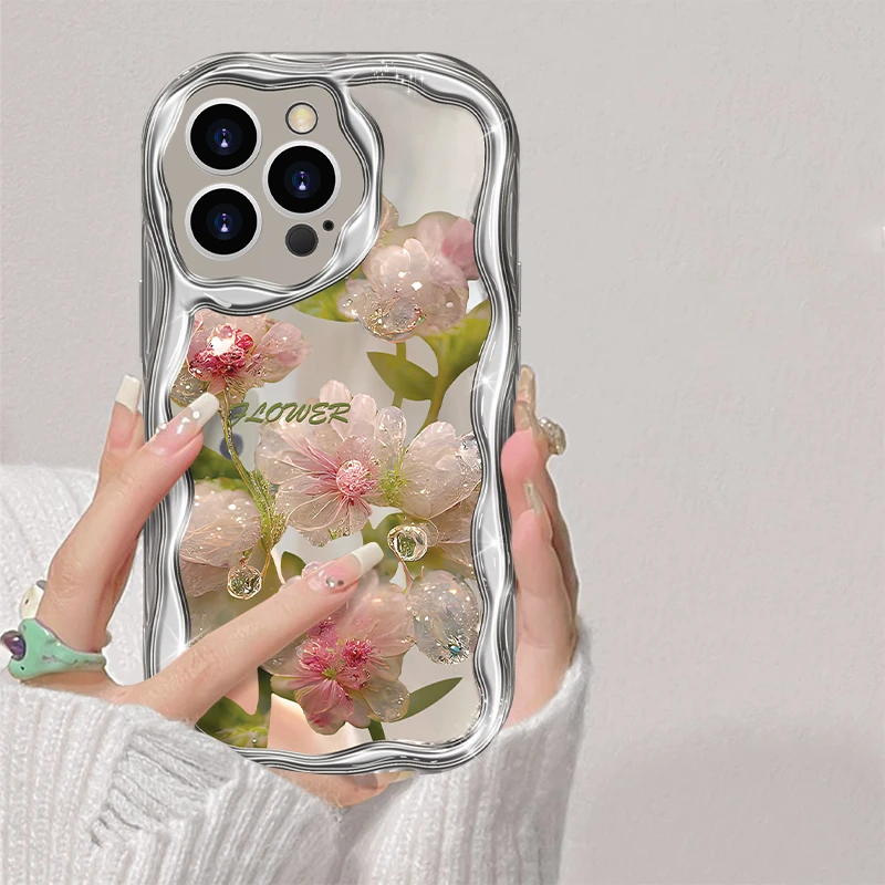 适用于苹果15Promax粉塑花手机壳全包硅胶个性创意女款防摔壳